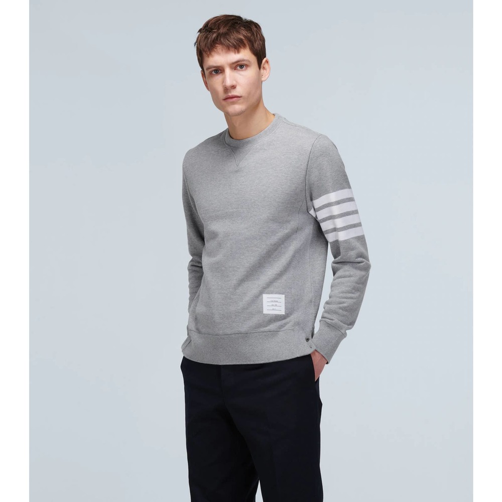 Thom Browne Loopback 4-Bar Cotton Crew Neck Pullover Sweatshirt Gray Medium 2